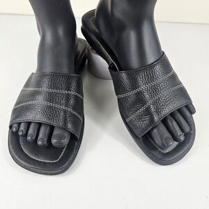 Montego Bay Club Mens 9.5 W Black Leather Slides Sandals